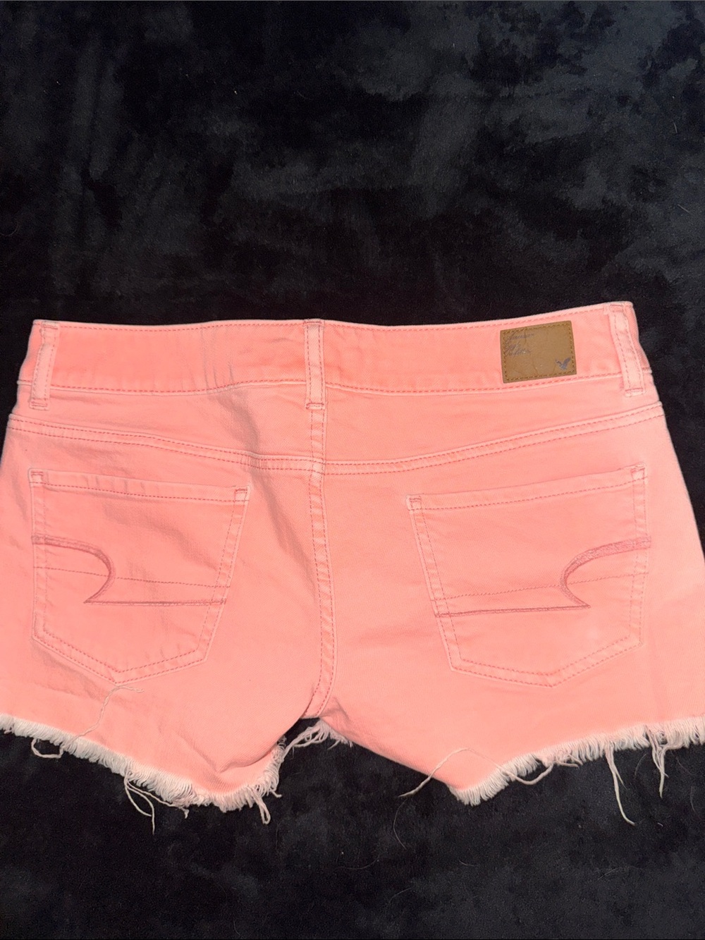Neon Coral Pink Frayed Hem Women's Denim Shorts - Picture 5 of 6